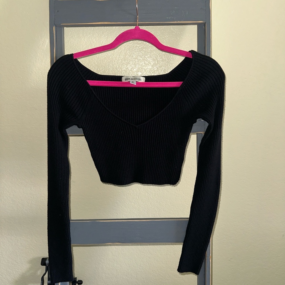 Urban Outfitters Black Ribbed Long Sleeve Crop Top